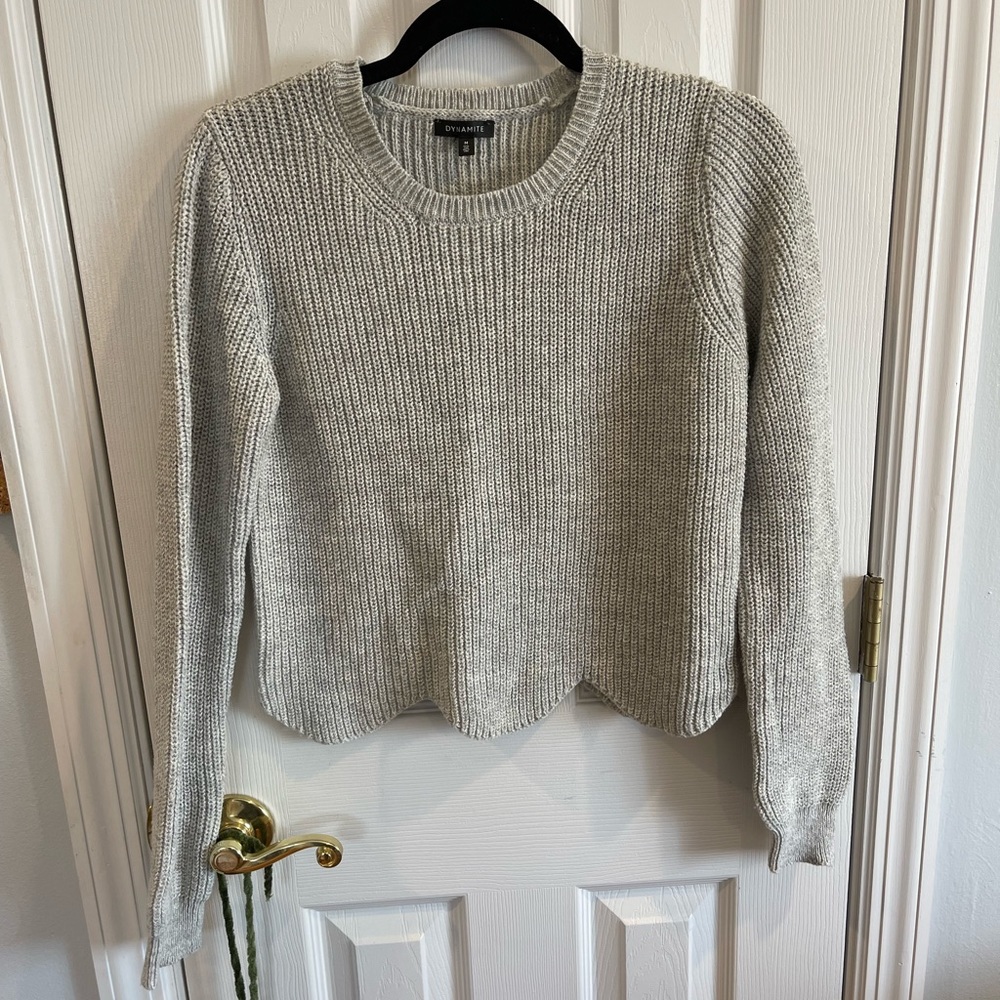 Dynamite Grey Scalloped Botton Sweater Size M